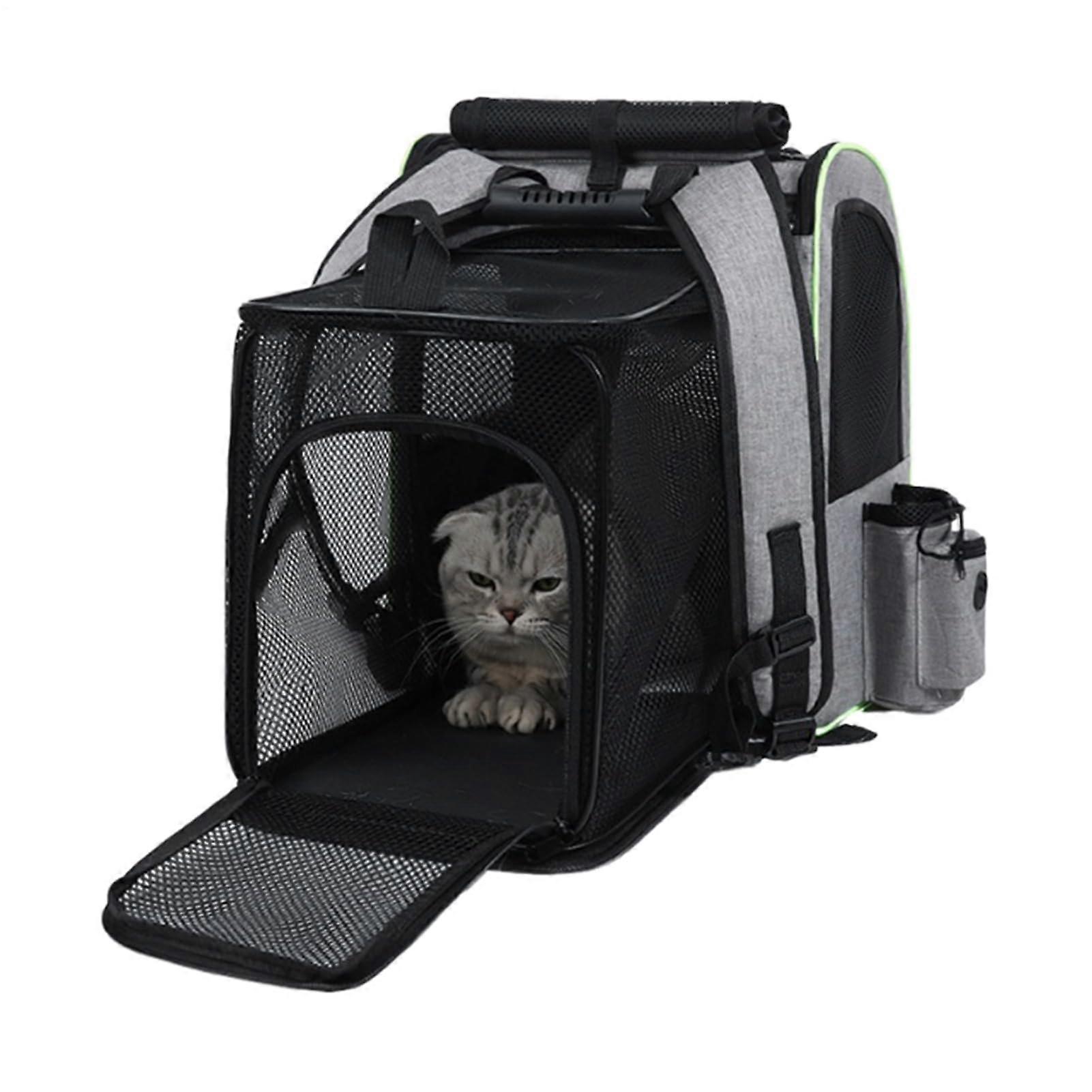 Expandable Cat Backpack Carrier with Mesh Ventilation, Foldable Pet Travel Bag for Hiking Camping