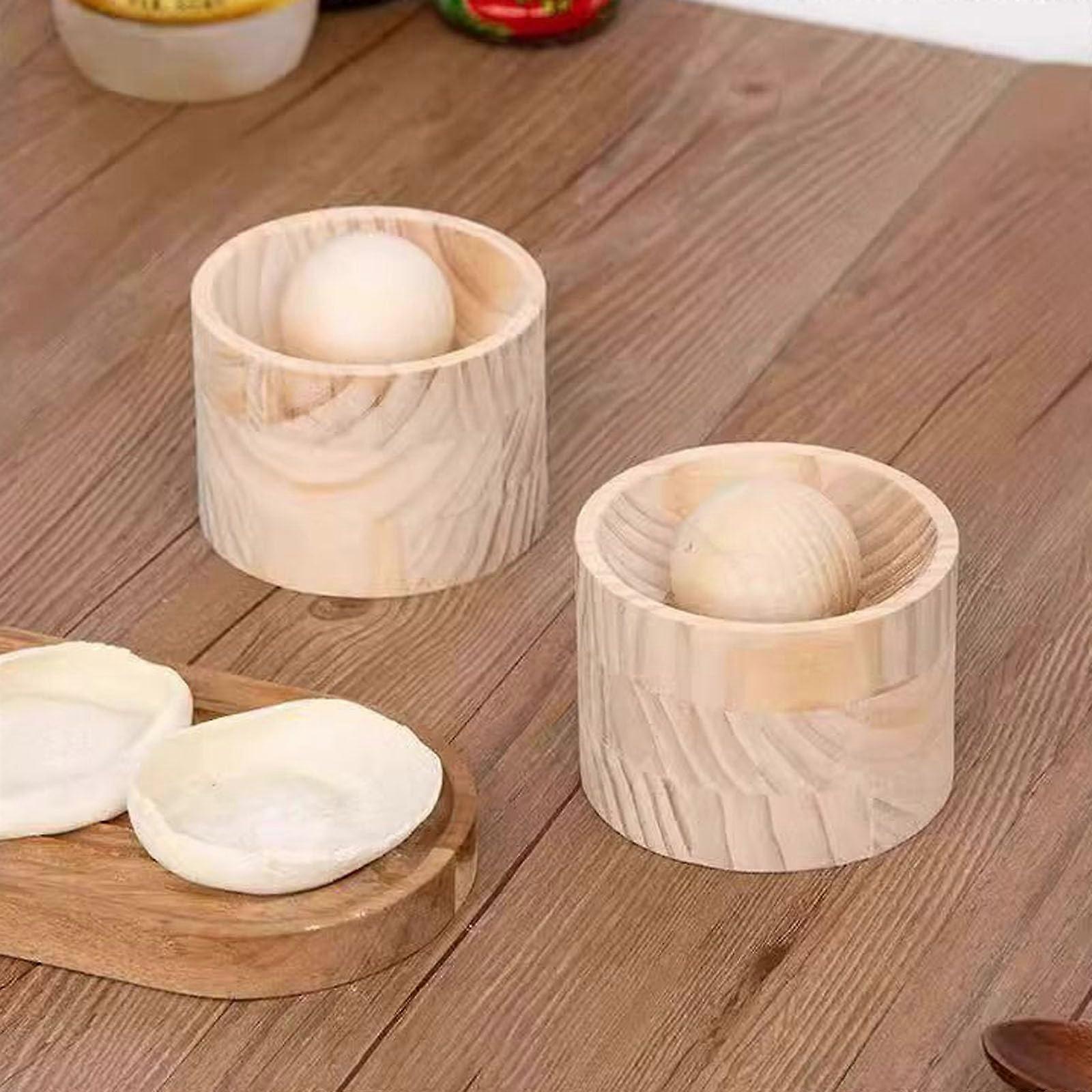 Wooden Dumpling Maker Press Set, Durable Solid Wood Wrapper Tool with Ergonomic Grip, 2pcs