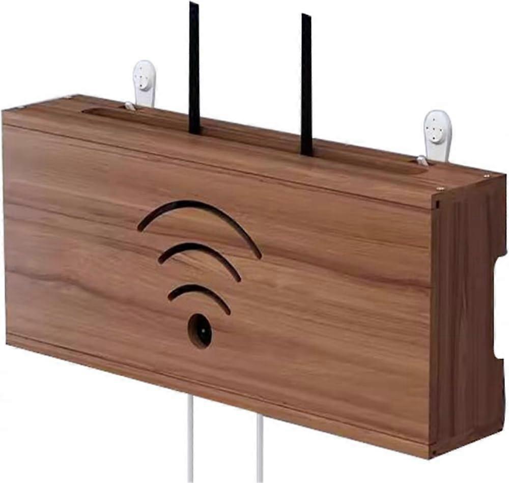 Solid Wood Wall Mounted WiFi Router Shelf with Cable Concealment and NoDrill Mount  Brown