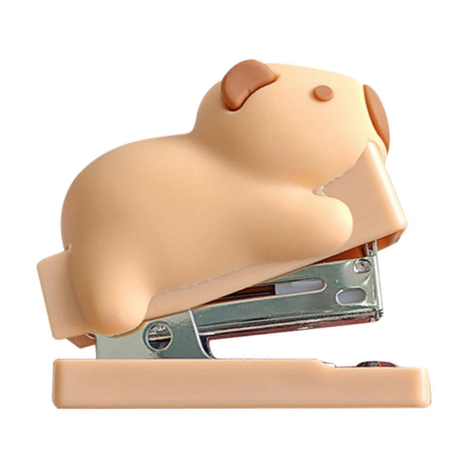 Cute Capybara Desk Stapler with Staple Remover, Compact Ergonomic Grip for Students and Office