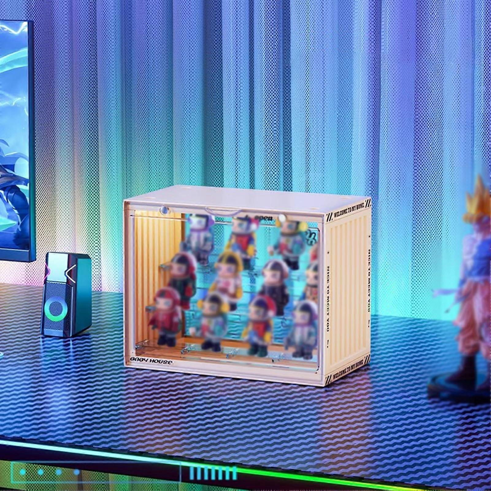 Acrylic Display Case for Collectibles, 4Layer Beige Dustproof Showcase with Removable Shelves