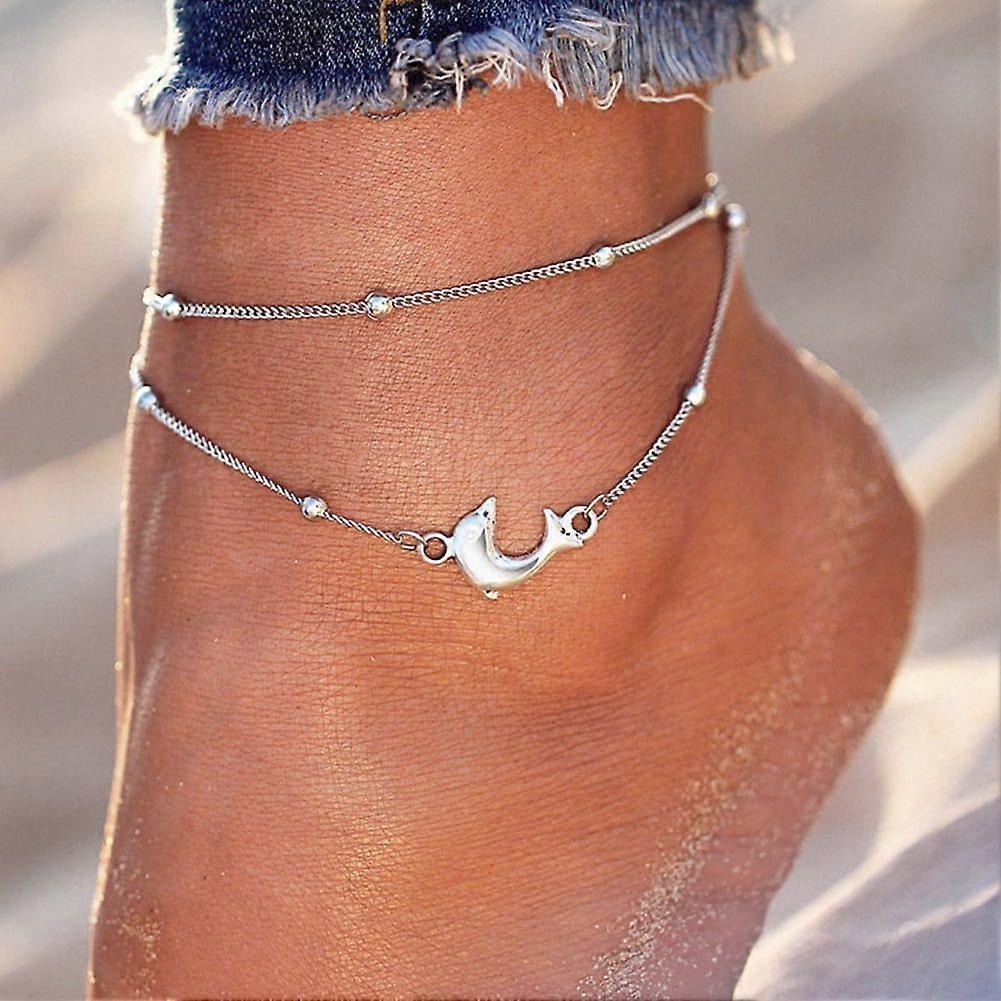 Retro Dolphin Multi-Layer Pendant Chain Anklet Women Barefoot Beach