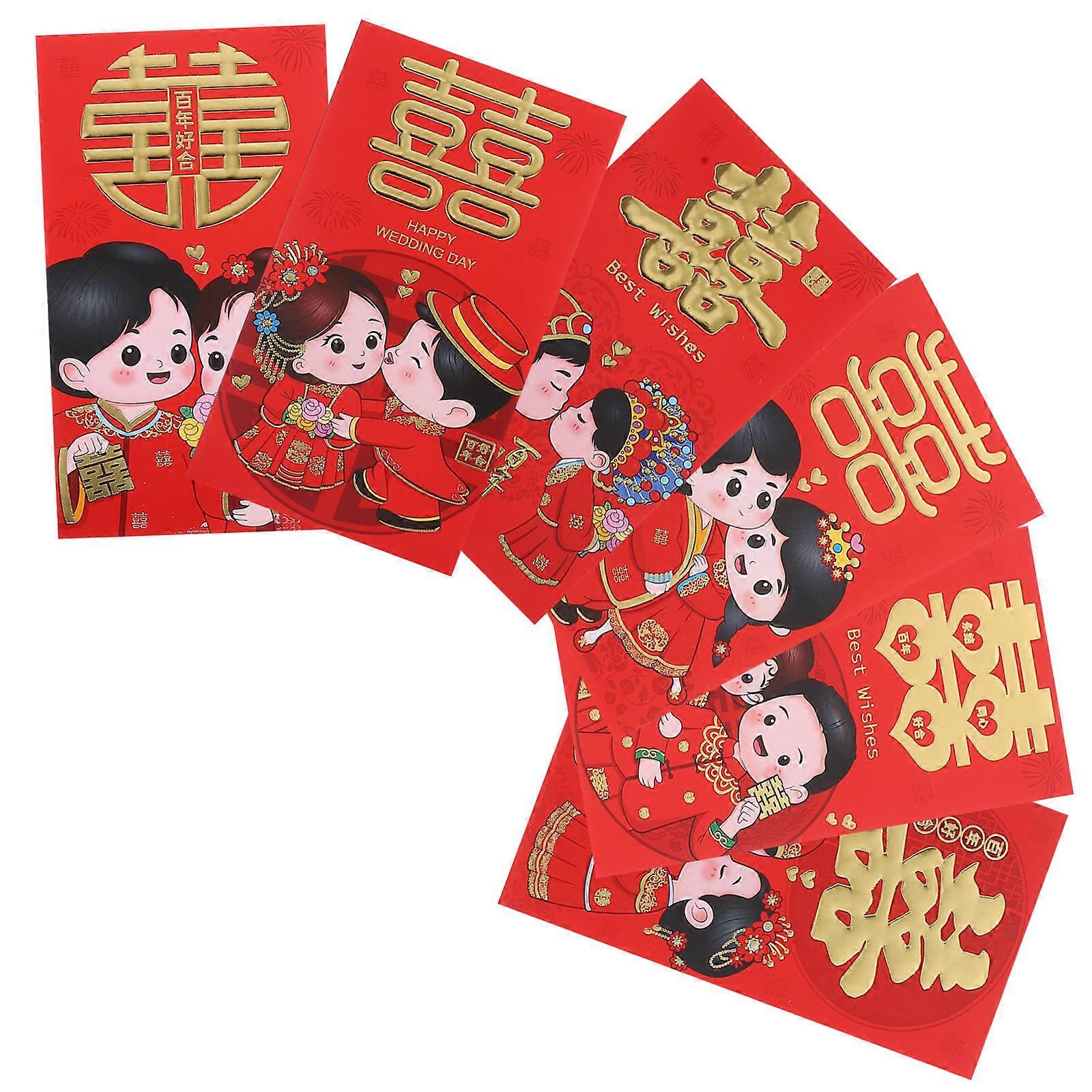 Wedding Lucky Money Envelopes Cute Paper Red Packets 6Pcs Pack