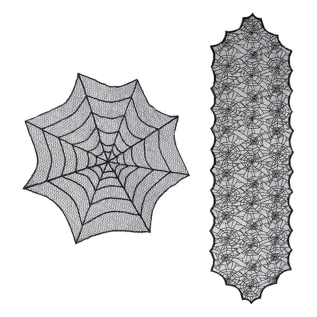 Spider Web Halloween Tablecloth Polyester Table Cloth for Decor 2Pcs