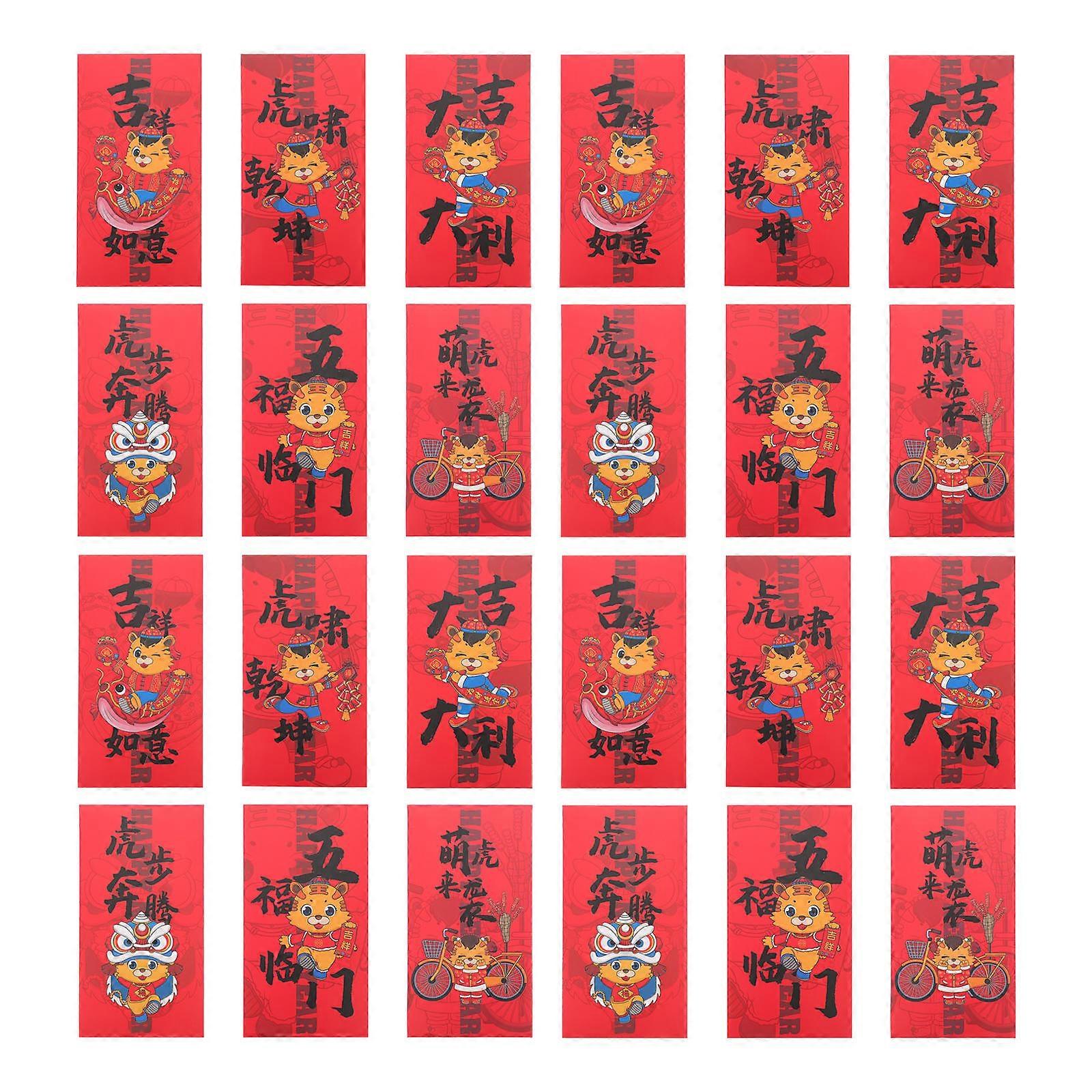 Festive Money Envelopes Tiger Year Red Packets for Storage 24Pcs