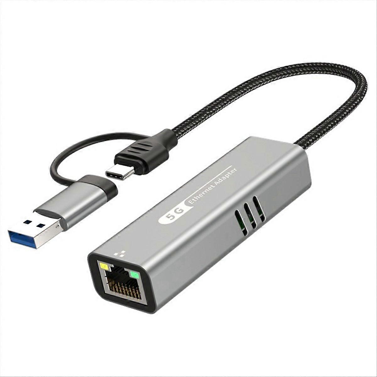 USB 3.0+Type-C to 5G Wired Network Card Adapter