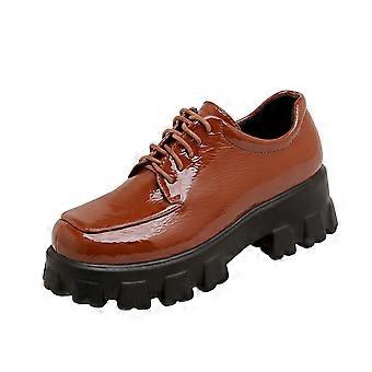 Platform Boots for Young Ladies Women Chunky Platform Lace-up Ankle For Women Glossy Synthetic Shoes 4.5(35)