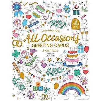 Tarjetas de felicitación para colorear para cualquier ocasión: 16 tarjetas y 30 etiquetas de regalo.