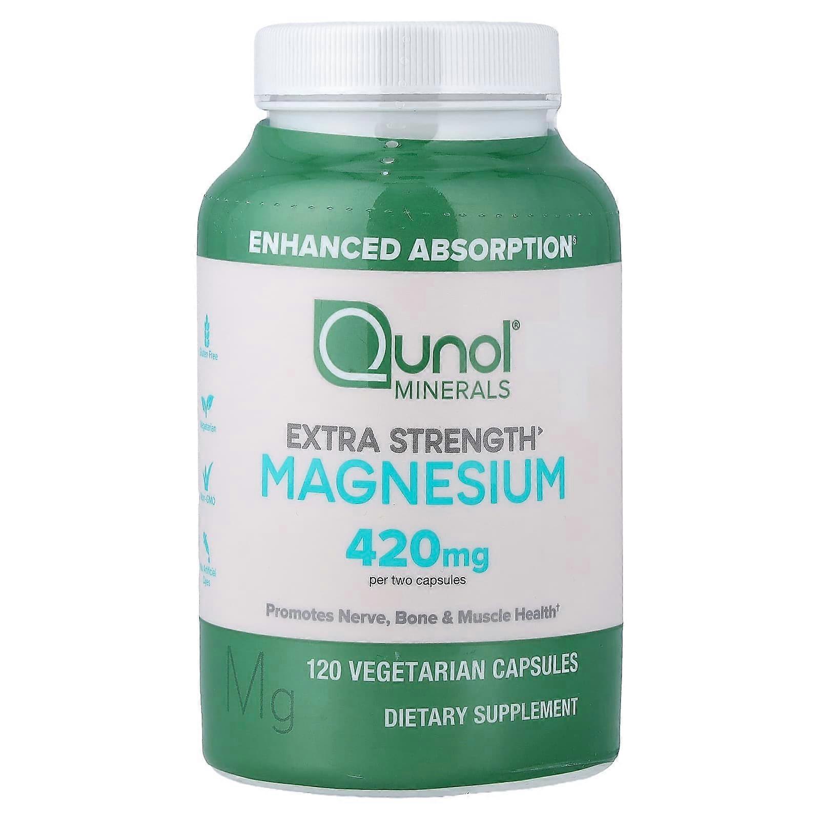 Qunol, magnesium, 120 vegetariske kapsler (210 mg pr. kapsel)