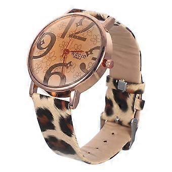 Fashion Round Watch Numeral Dial Quartz Watches PU Leather Strap Wrist Watch for Women (Leopard)