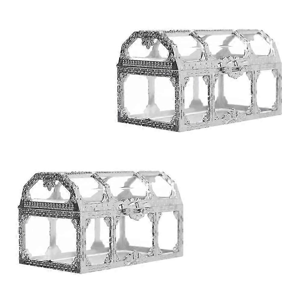 2Pcs Silver Plastic Candy Box Treasure Chest Style for Gift Storage