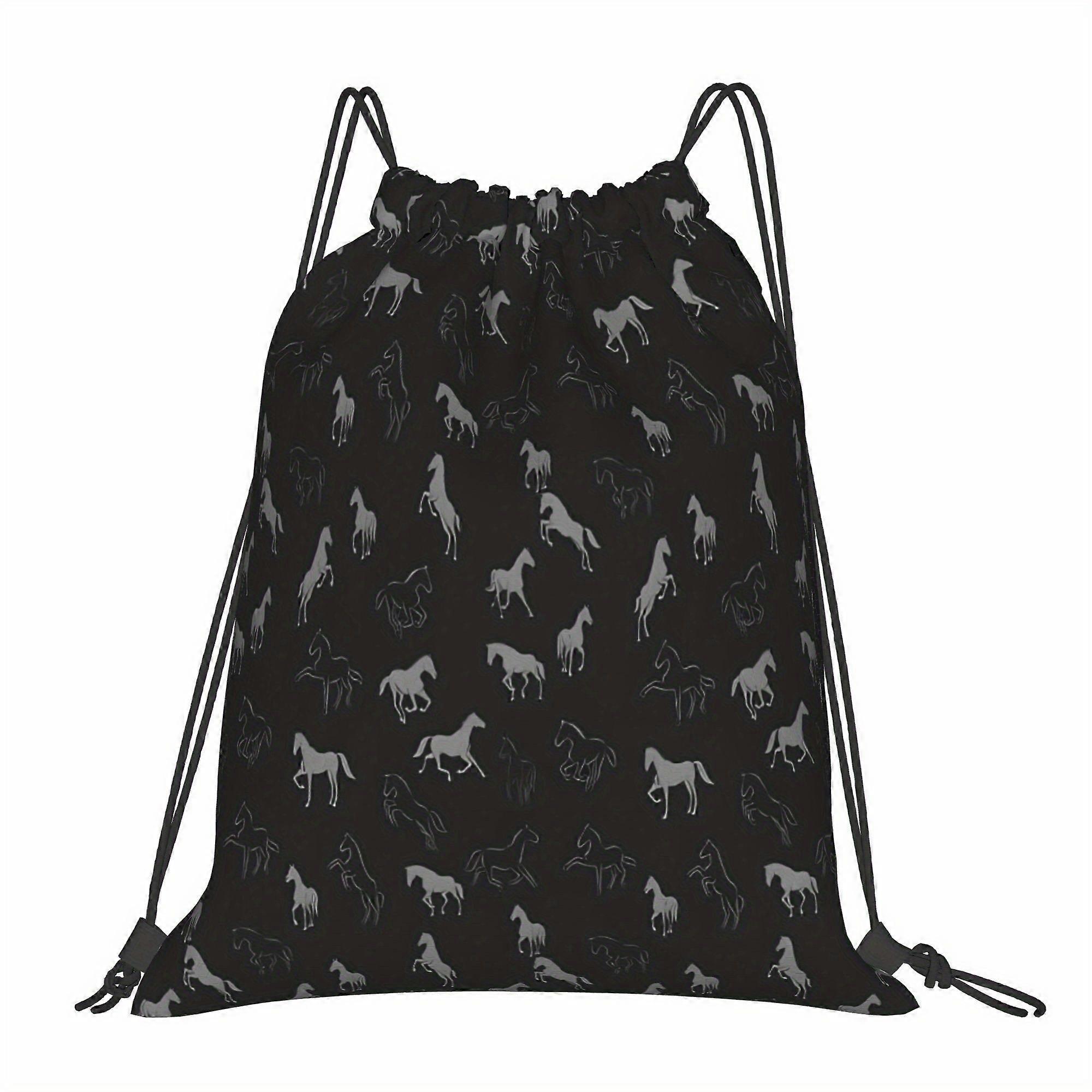 2D Flat Drawstring Bag, Hore Dark Gray Drawstring Pouch, 2D Flat-Cqazw