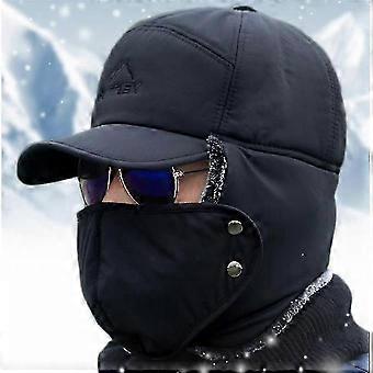 Windproof Warm Unisex Winter Hat, Adjustable Full Coverage Trapper Hat with Ear Flaps for Outdoor Cycling Skiing Hiking Camping, Black Blue Grey