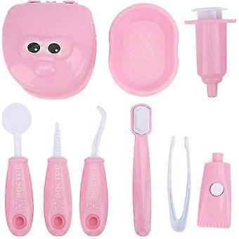 9pcs Zahnarzt Werkzeuge Kinder vorgeben Zahnarzt Check Zahn Modell Spielzeug, pädagogisches Spielzeug (rosa)