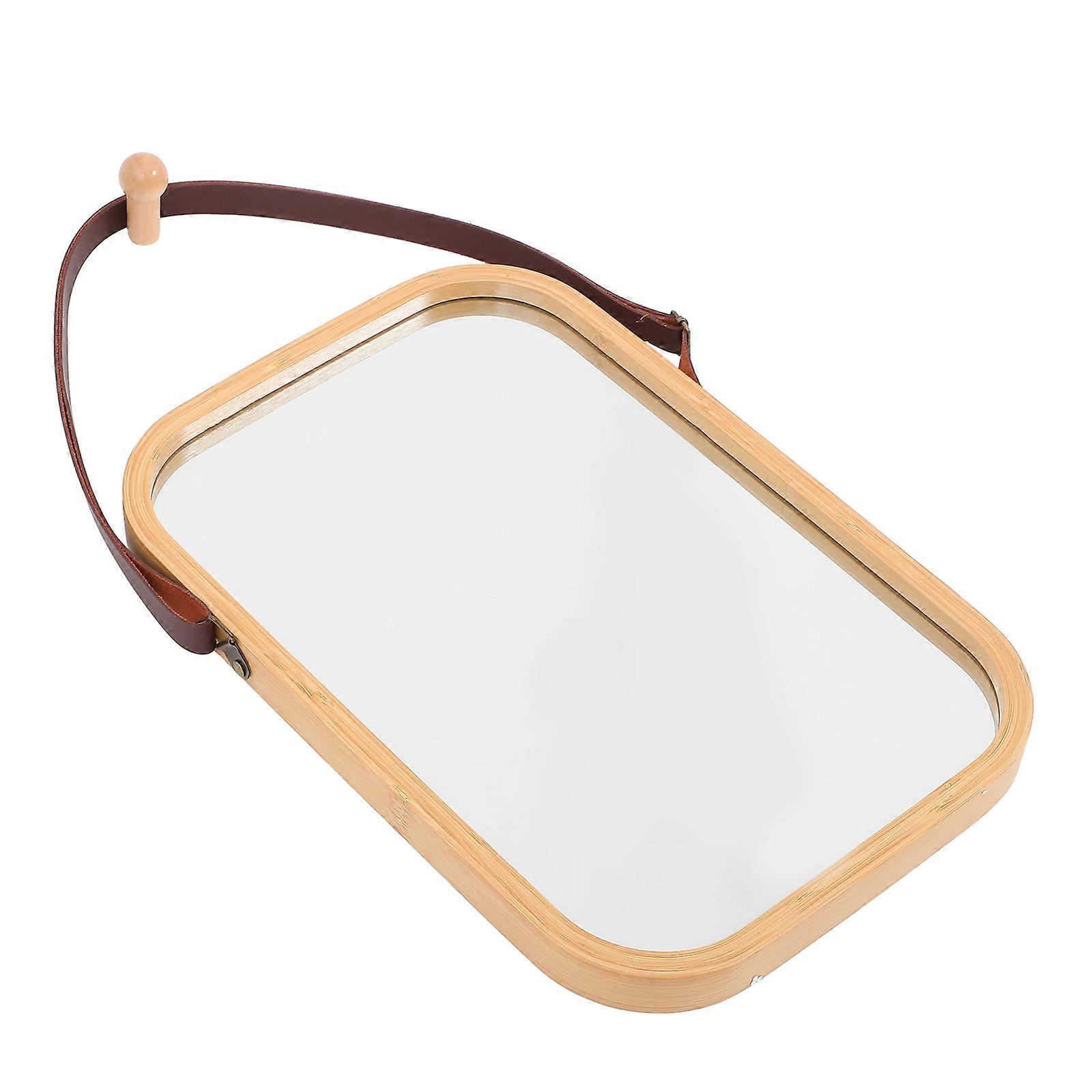 Long Rectangular Makeup Mirror Wall Mount Bamboo Frame Vanity Mirror