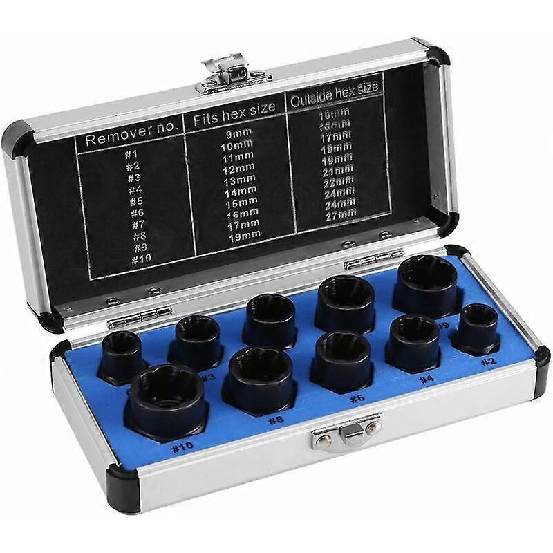 10 Pcs Bolt and Nut Extractor Set, Hard Alloy, 9mm to 19mm Sizes, Broken Bolt Remover Tool