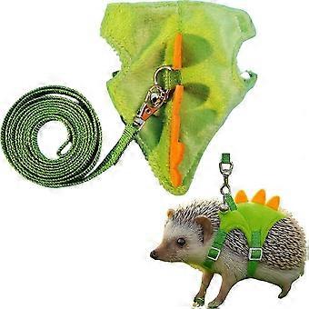 Adjustable Hedgehog Harness and Leash with Safe Bell, Dinosaur Shaped Harness Leash for Training Playing, Hamster Clothes for Ferret Guinea Pig Hamste
