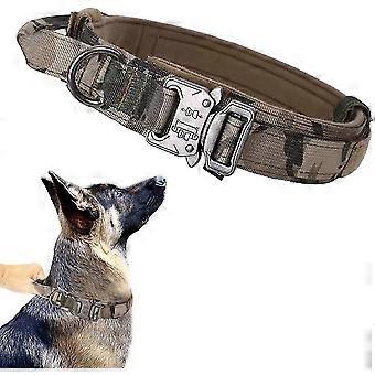 Tactische hondenhalsband militaire hondenhalsband verstelbare nylon hondenhalsband heavy duty metalen gesp met handvat voor hondentraining (camouflage, xl)
