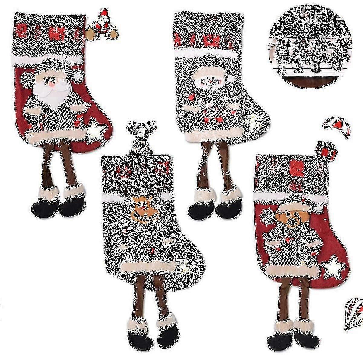 4pcs Natal Stocking Natal Stocking Christmas Boot pendurado --