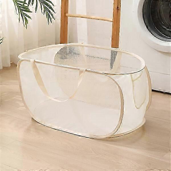 Foldable laundry basket with durable handles and side pockets, suitable for multiple places