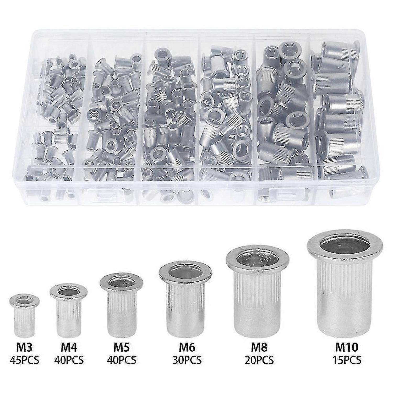 190 Pcs/Set M3 M5 M6 M8 M10 Rivet Nuts Flat Head Threaded Insert Nut Rivet Cap Set Threaded Insert N