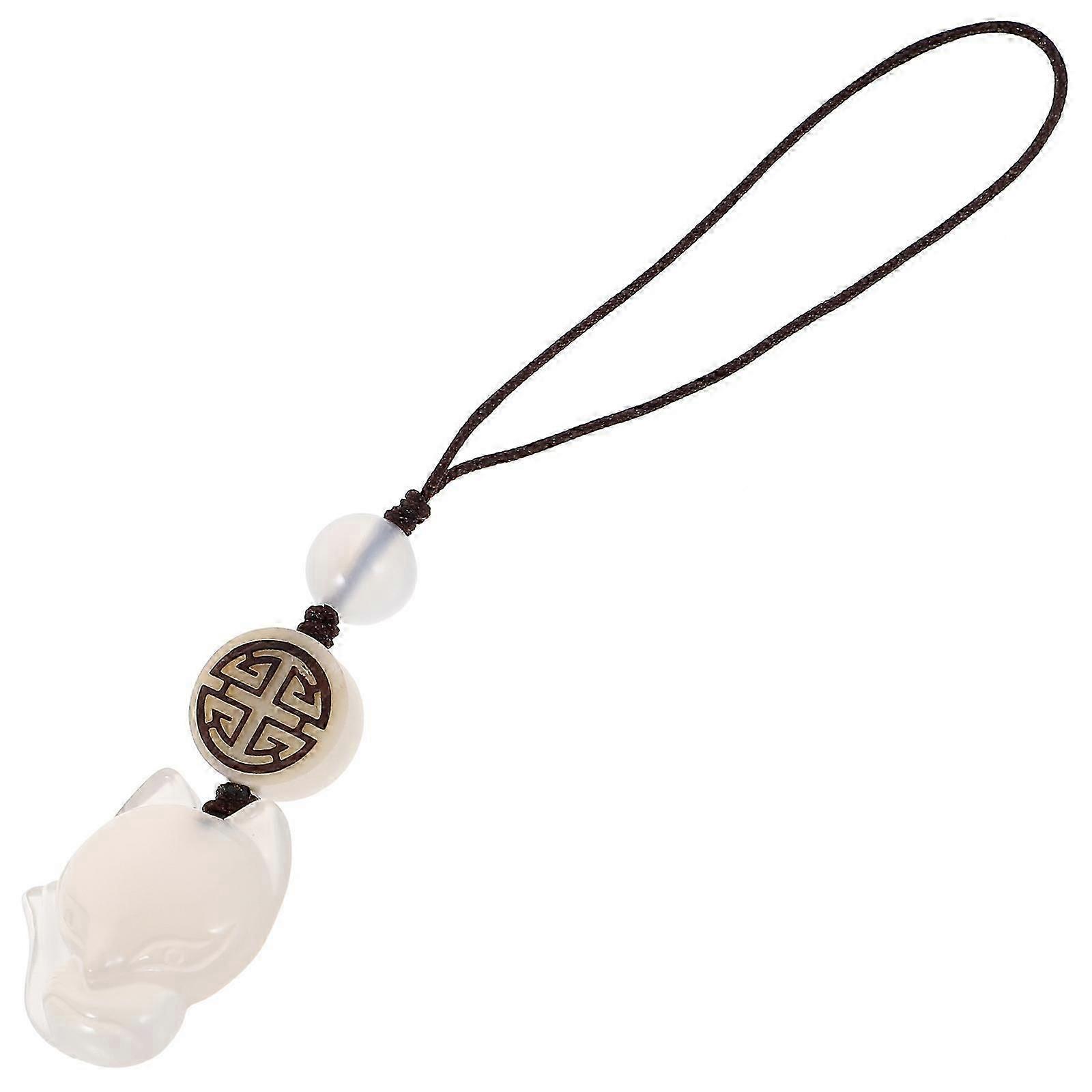 Creative Phone Hanging Chain Fox Shape 2Pcs White Chalcedony Accessory