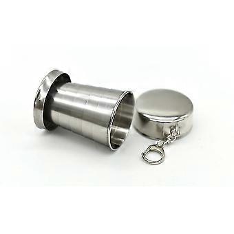 R9 2pcs Reusable Stainless Steel Folding Cup Portable Folding Cup with Lid and Key Ring for Camping, Picnic, Hiking and Other Outdoor Activities