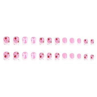 Pink Strawberry Printed False Nails