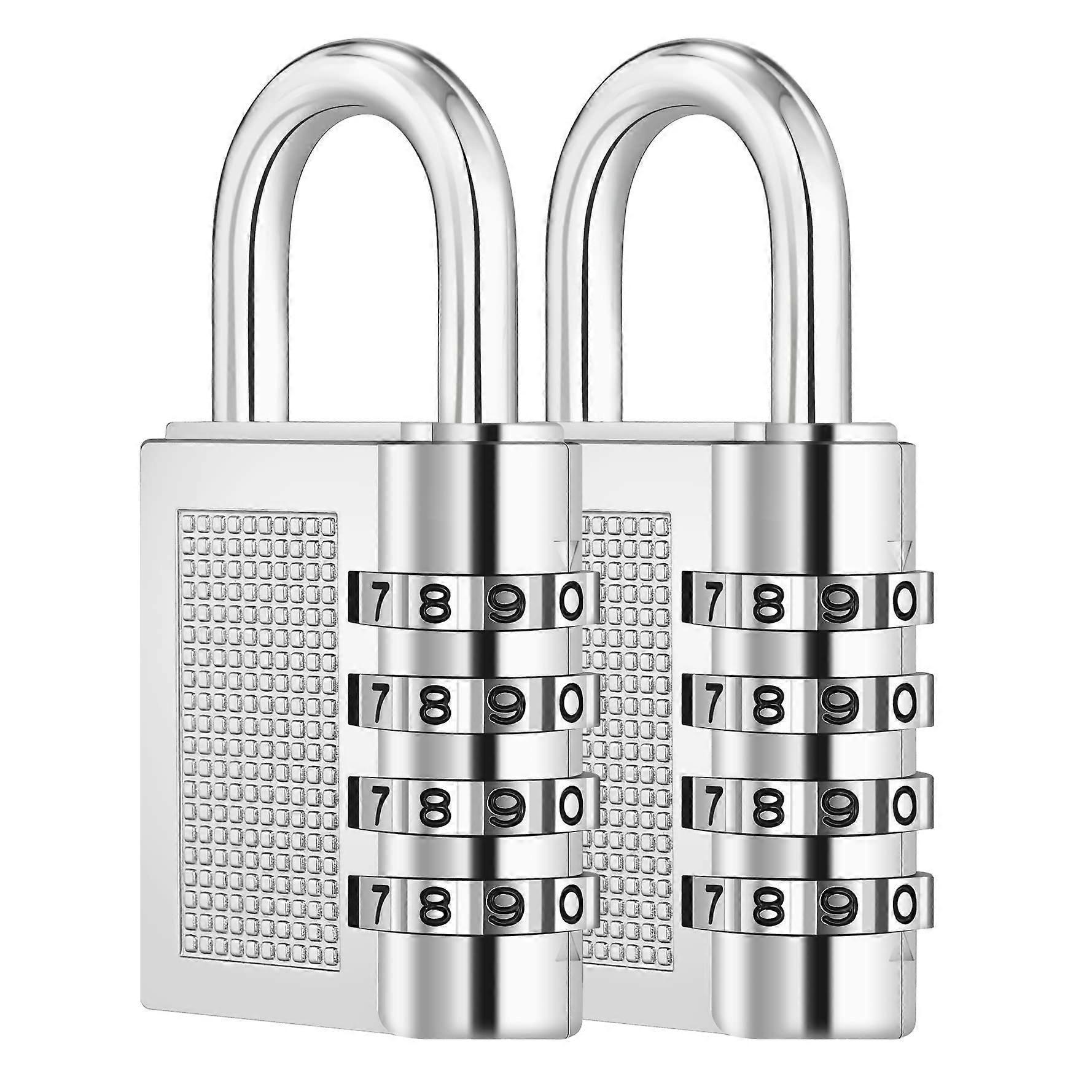 4 Digit Combination Locker Padlock for School(2 Pack, Silver)-bj
