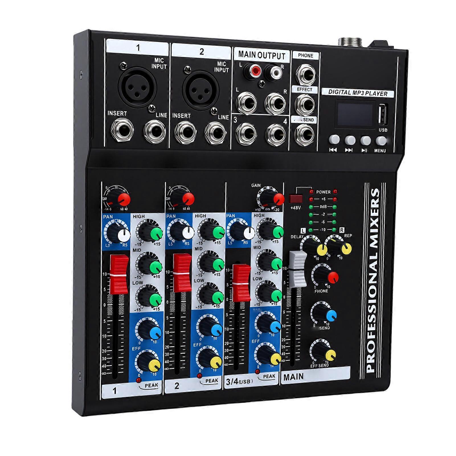 4 Channel Mini Audio Mixer with Bluetooth Built in Reverb Effects DSP Processor Compact DJ Controller for PC Studio