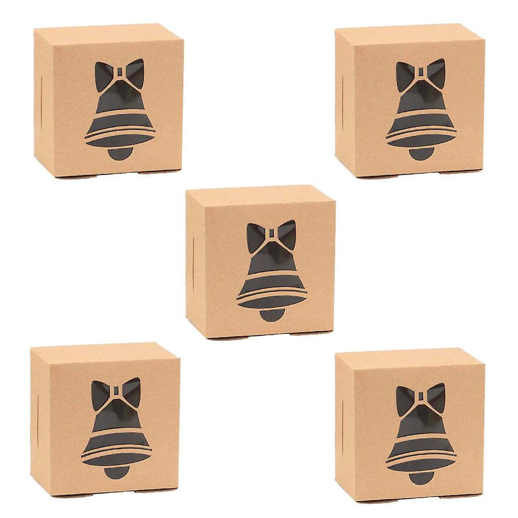 5pcs 4 Inch Kraft Paper Candy Boxes With Clear Window Christmas Snowflake Tree Elk Pattern Bakery Pastry Cake Container
