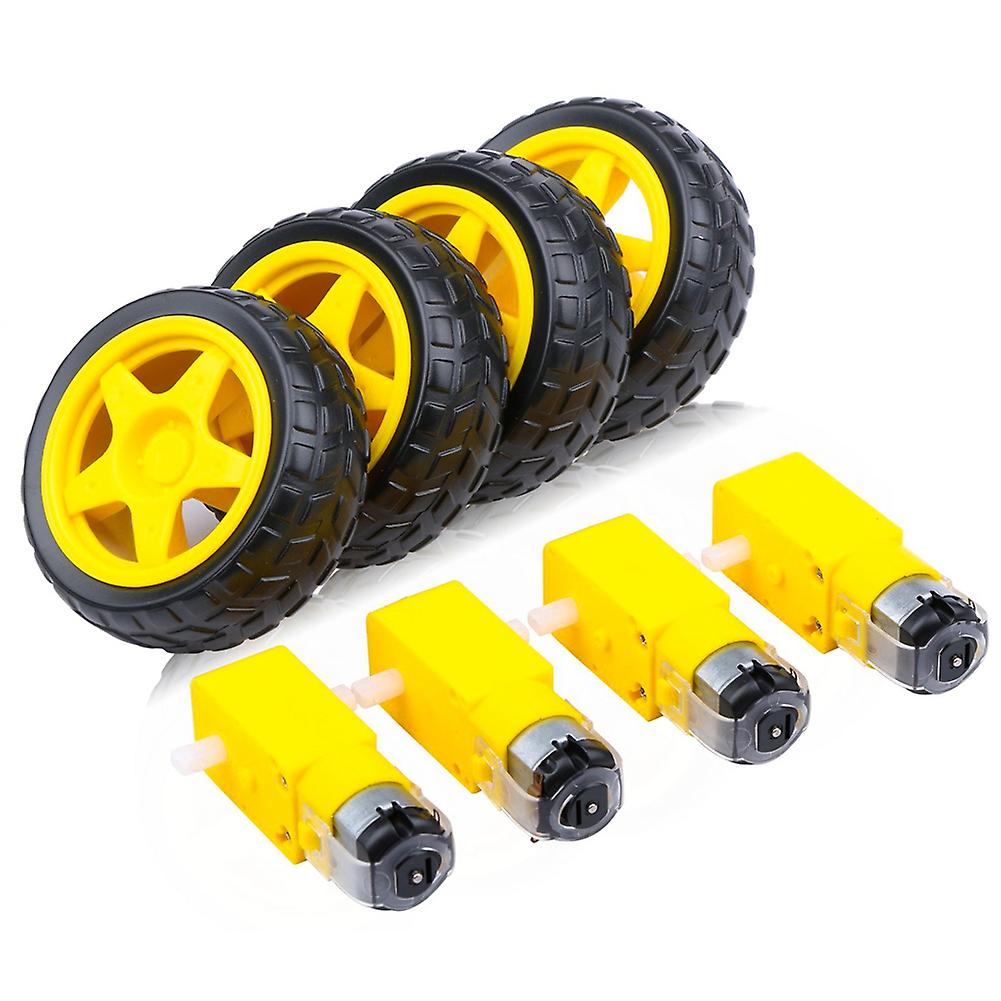 4PCS DC Electric Motor + Plastic TT Motor Tire Wheel Dual Shaft Gear Motor TT Gearbox Engine for Sm