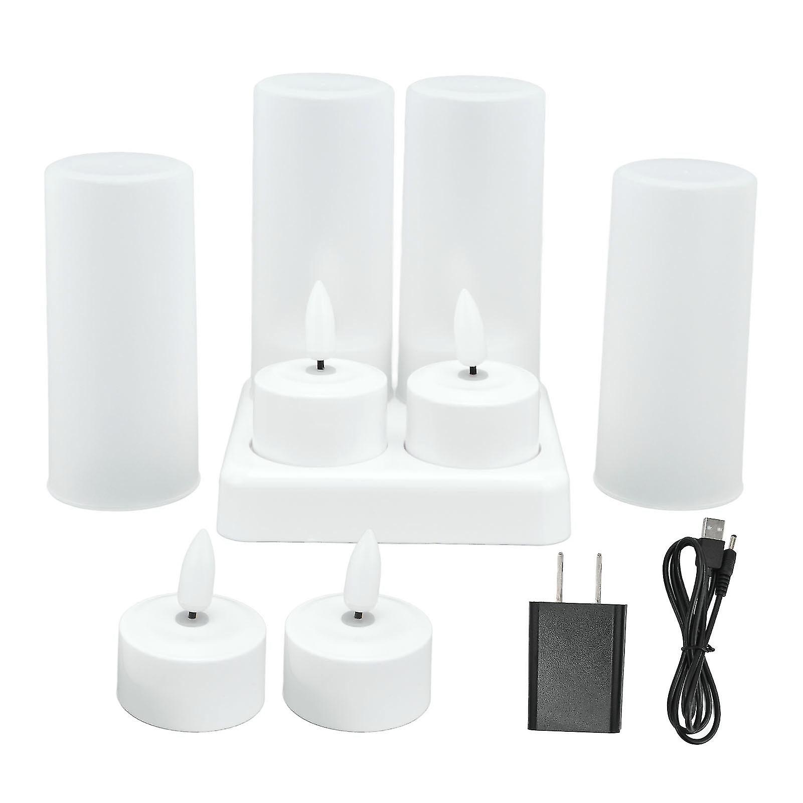 Led Flickering Flameless Candles Yellow Tea Light With Charging Base For Parties Weddings Decoration 100240vus Plug