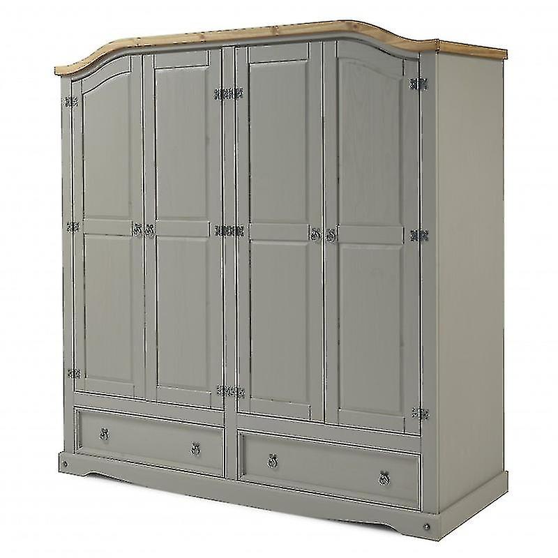 Corona Grey Wax 4 Door 2 Drawer Wardrobe