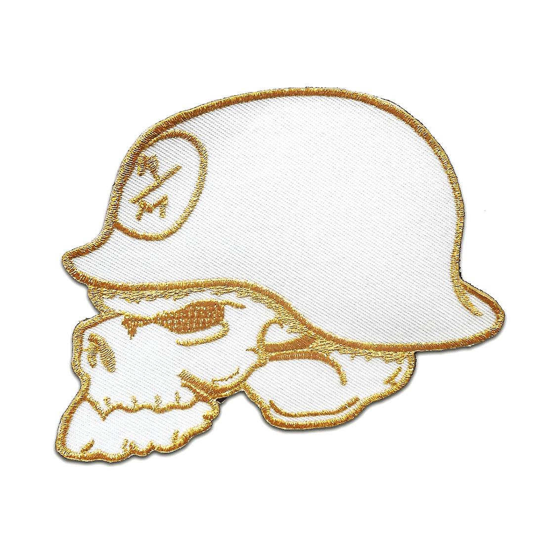 Patch / iron-on patch - Skull with Steel Helmet Army - white - 11.2 x 8.5 cm patch