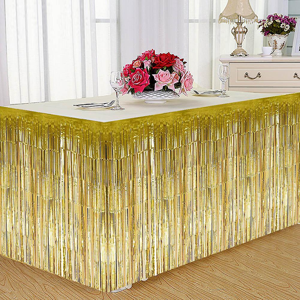 Leylor Table Skirt - Decorative Tassels Table Skirt for Rectangular Round Table Birthday Wedding Party (Gold)