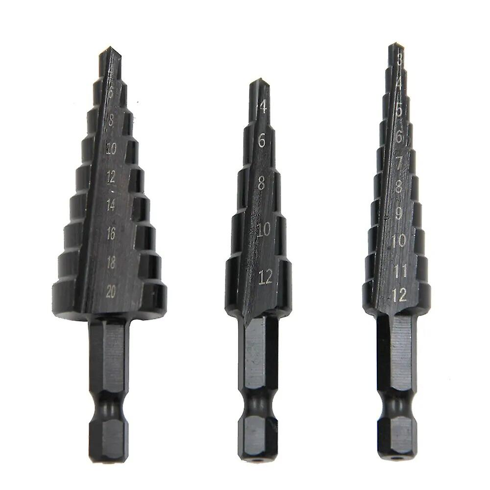 Black Hexagonal Shank Straight Slot Ladder Drill Bit Reaming and Hole Opening Blackened Pagoda Drill Tool Set