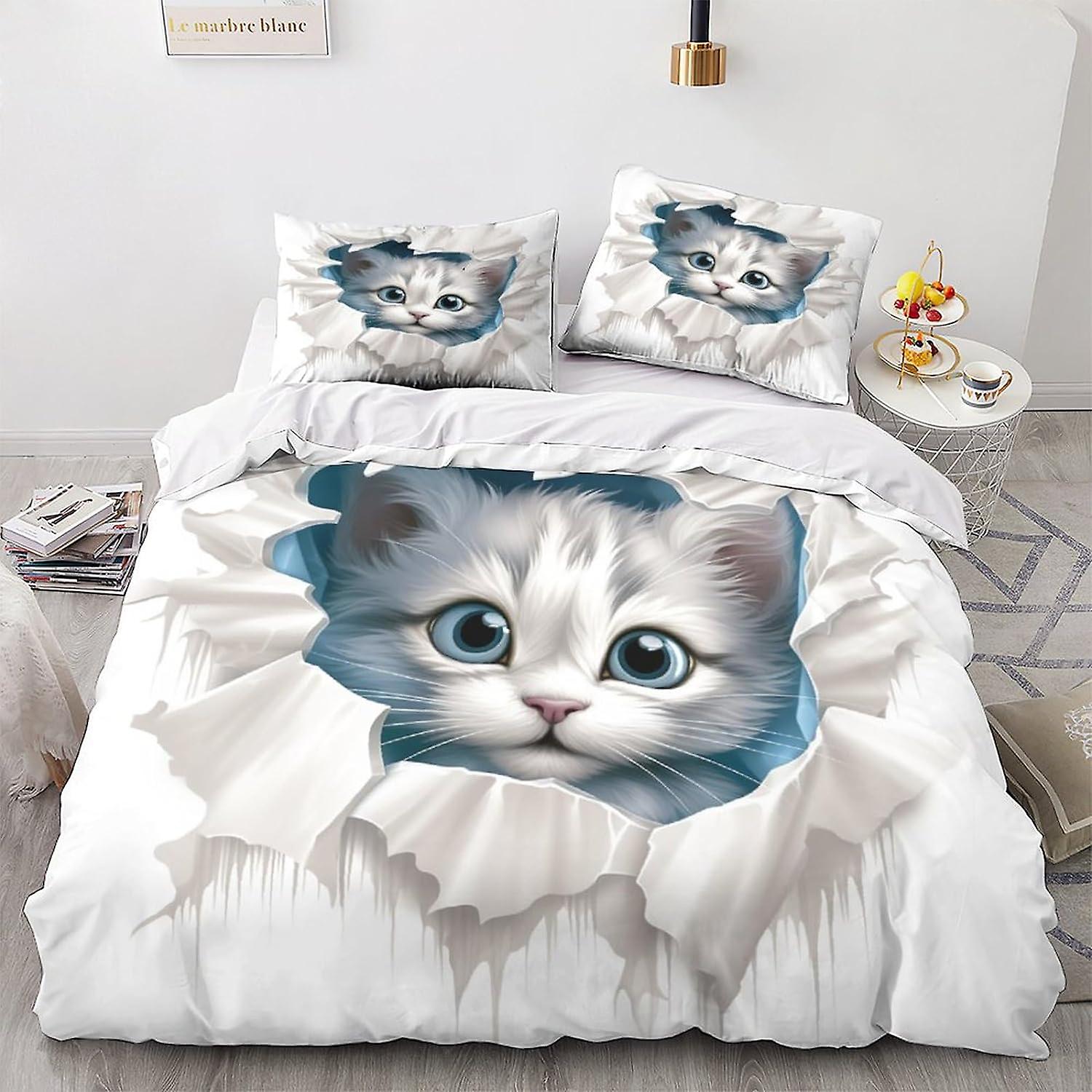 Juego De Edredones Matrimonial SJSXWQN Colcha Individual Gato Azul