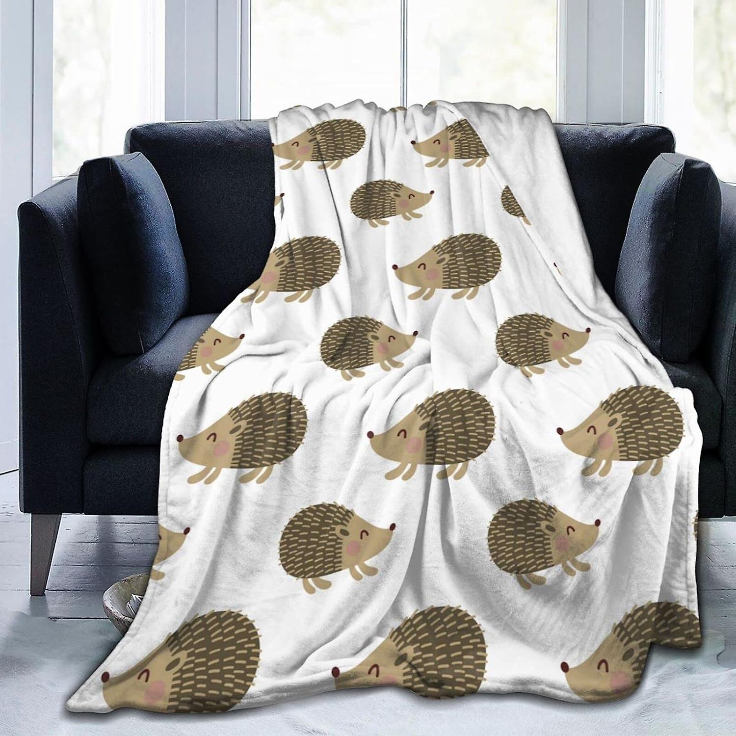 Cute Hedgehog Flannel Throw Blanket Lightweight Soft Cozy Washable for Sofa Couch Bed