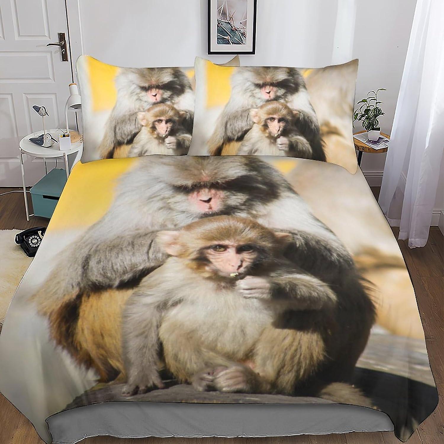 Monkey Gorilla Duvet Cover with Pillowcases 3D Printed Bedding Set with Zipper Closure Unique Design Anti-allergic Animal Print Quilt Cover