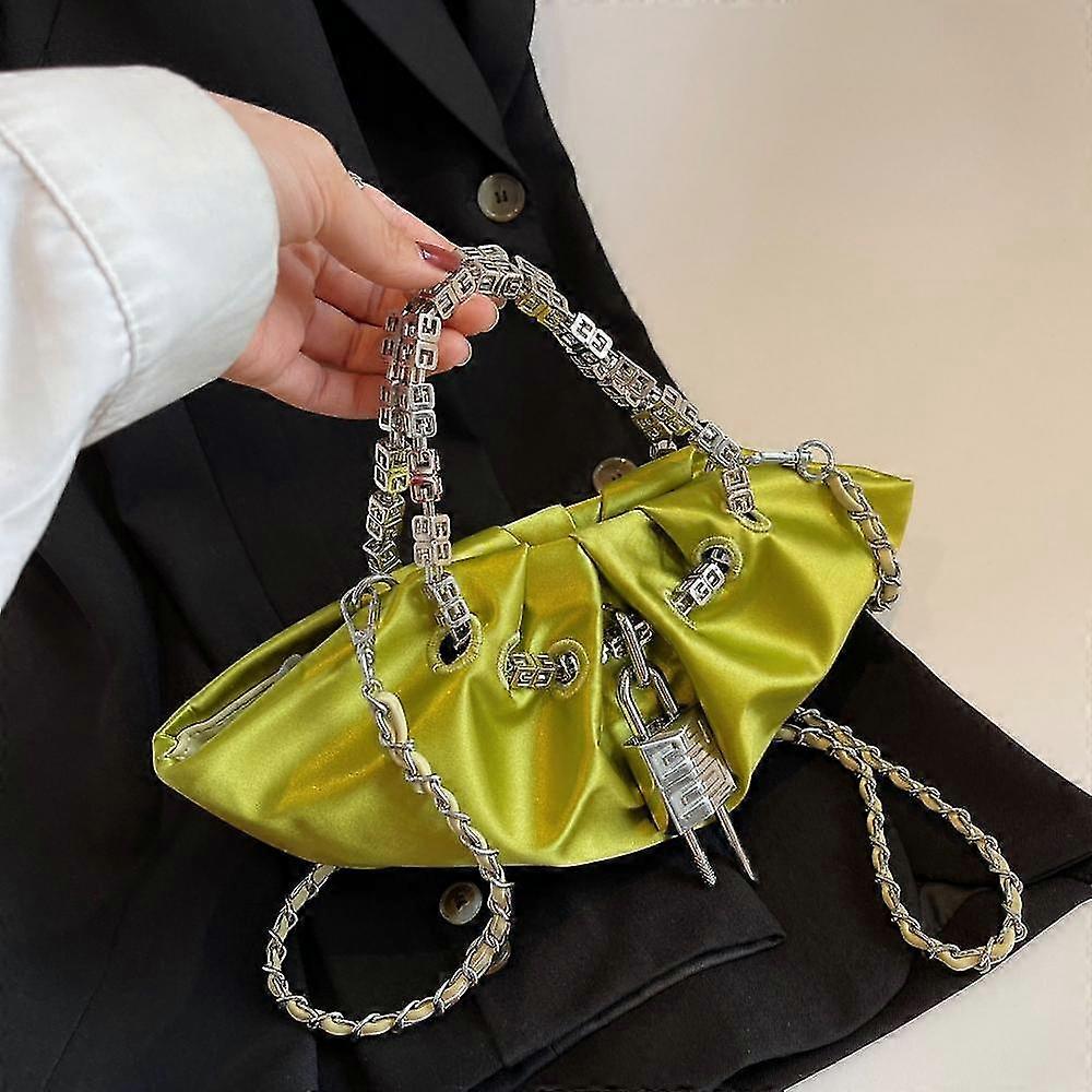Traditional Silk Folds Chain Travel Pouch Embroidery Jewelry Bag Women Bag,28*11*10cm