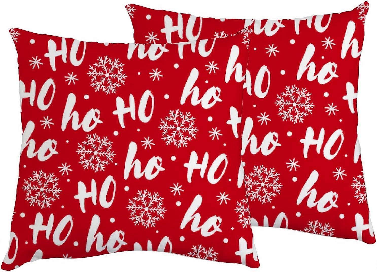 Christmas Red Snowflakes HO Letter New Year Winter 2 Pillowcases 20x20 inch Square Throw Pillow Cover Protector Pillow Sham Pillow Case with Zipper Se
