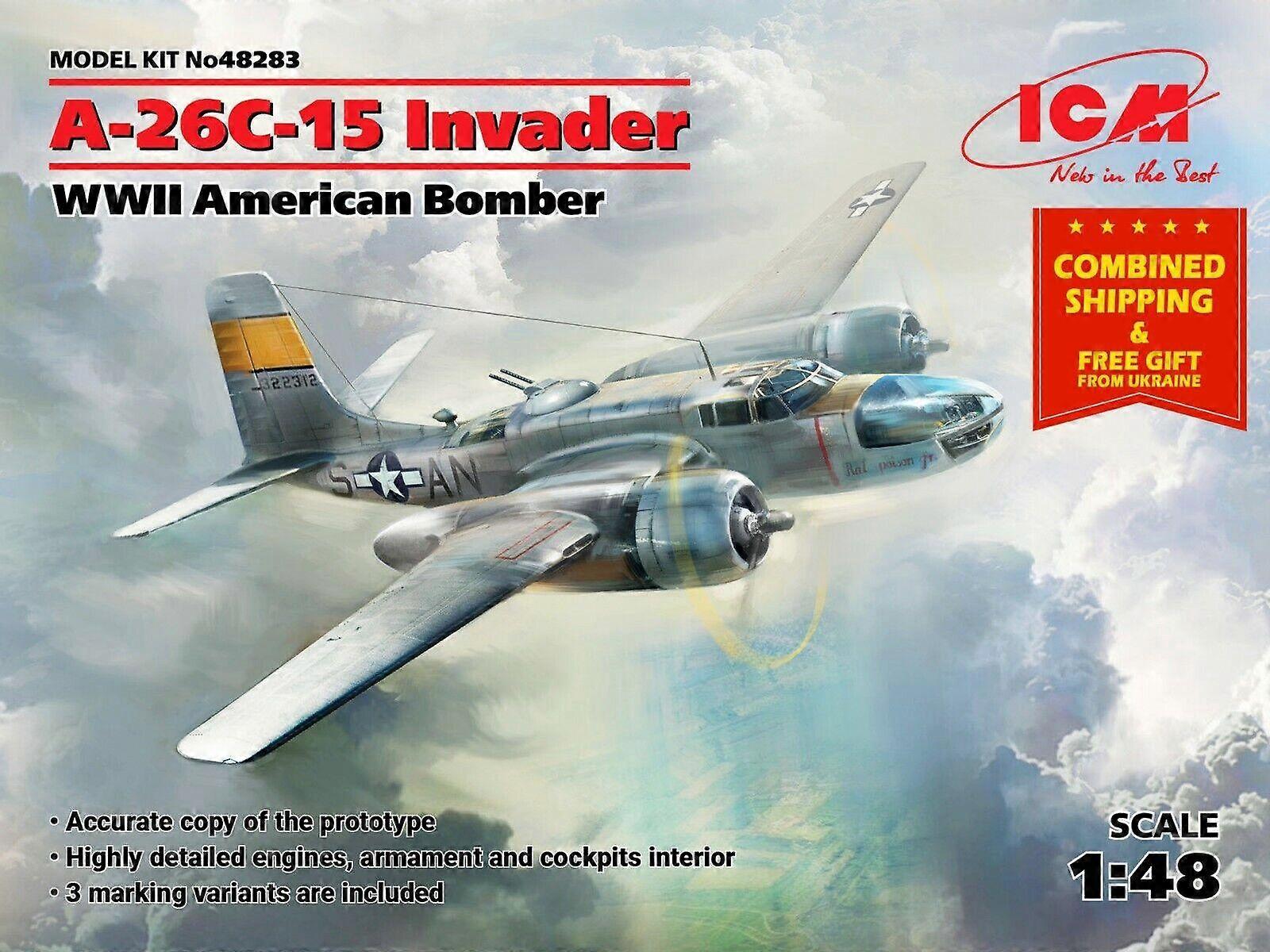 ICM48283 Icm 1/48 A-26?-15 Invader, Amerikaanse bommenwerper uit de Tweede Wereldoorlog, Plastic Model Kit