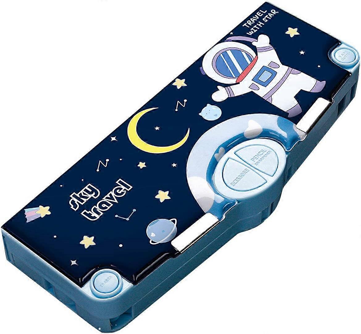 Multifunction Pencil Case, Pencil Box with 2 Compartments for Students - Cartoon Pattern