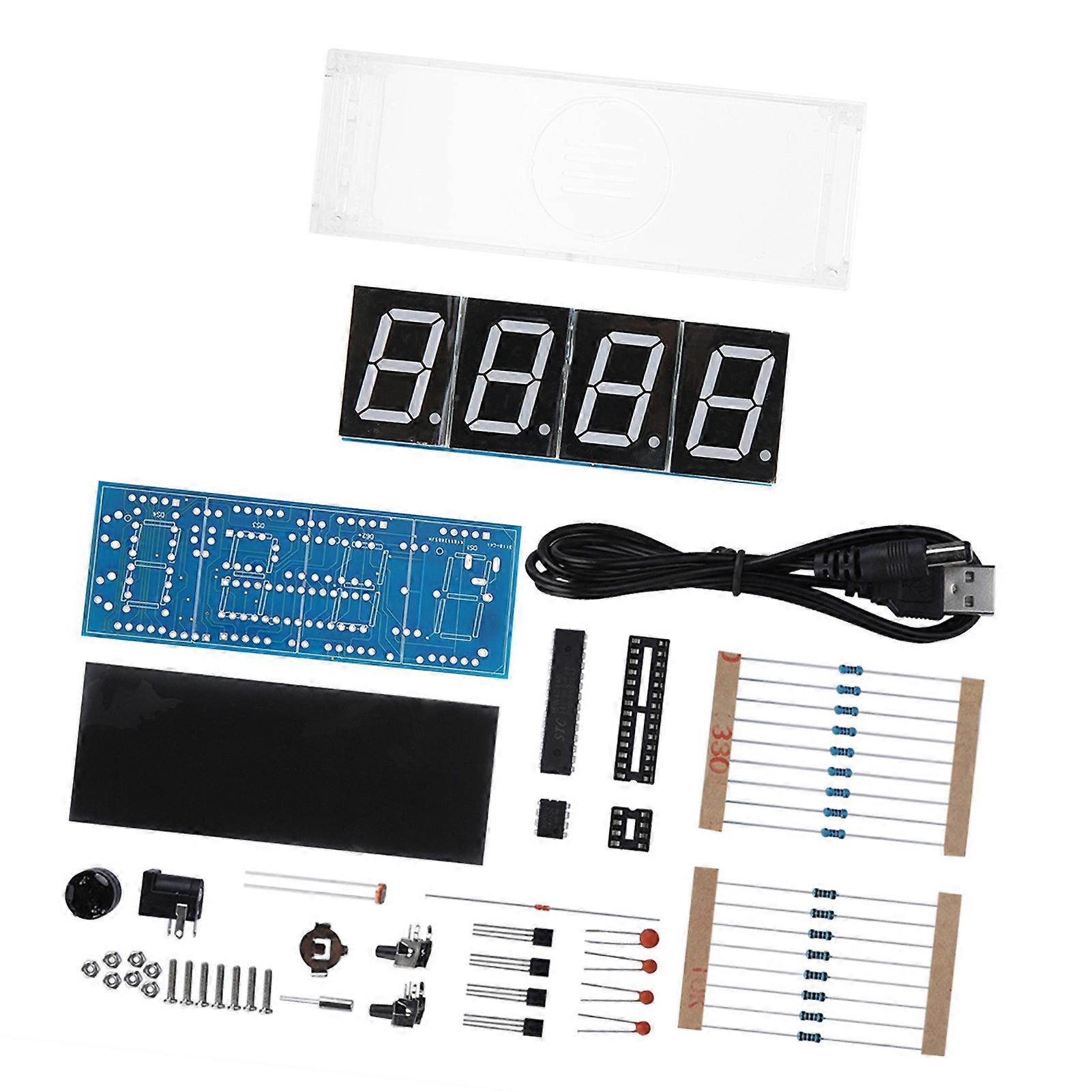 4-digit DIY Digital LED Clock Kit Auto Display Time Temperature Electronic DIY Kit Clock  Green