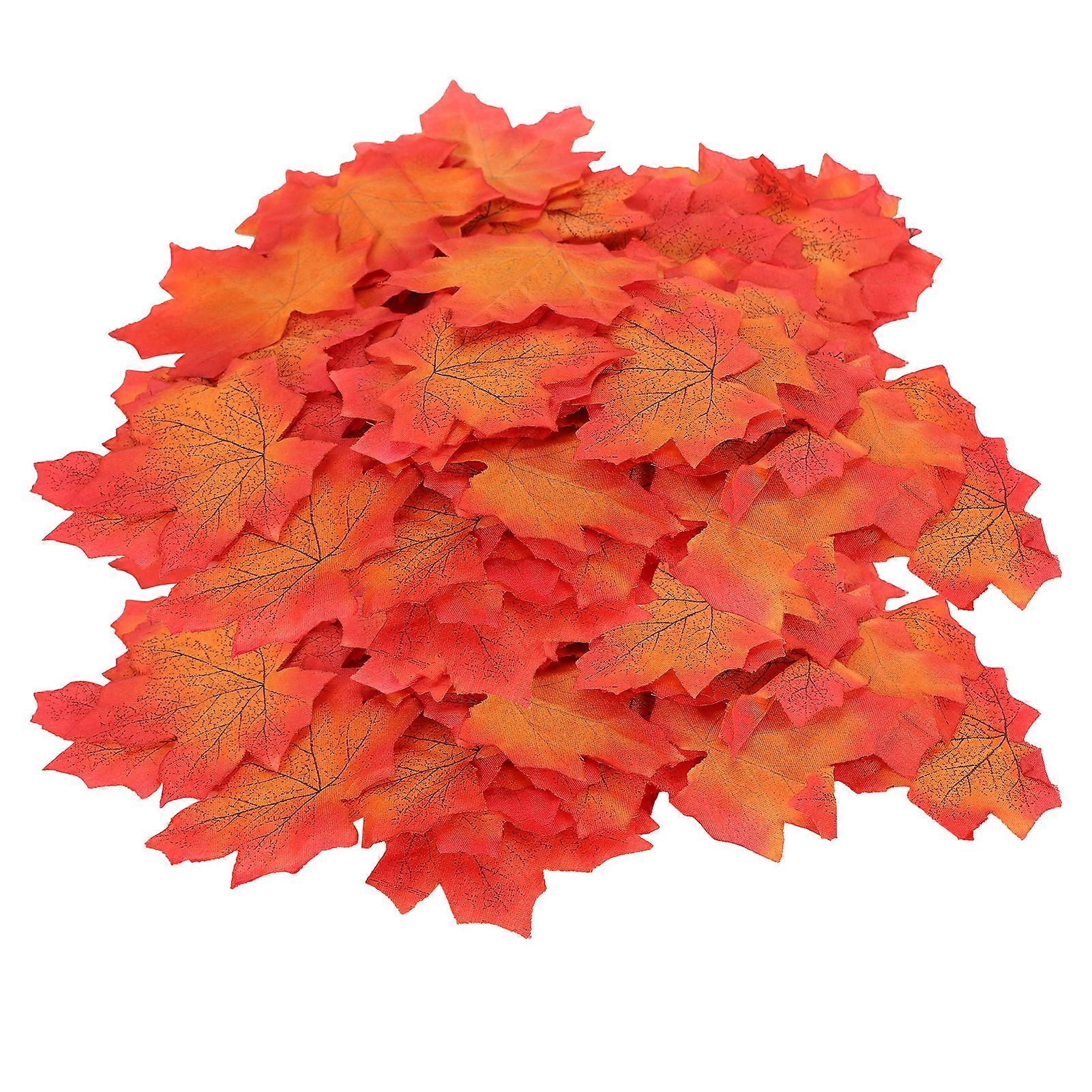 100Pcs/Bag Artificial Maple Leaves for Thanksgiving Autumn Leaf Wedding Party Table DecorRed and Yellow