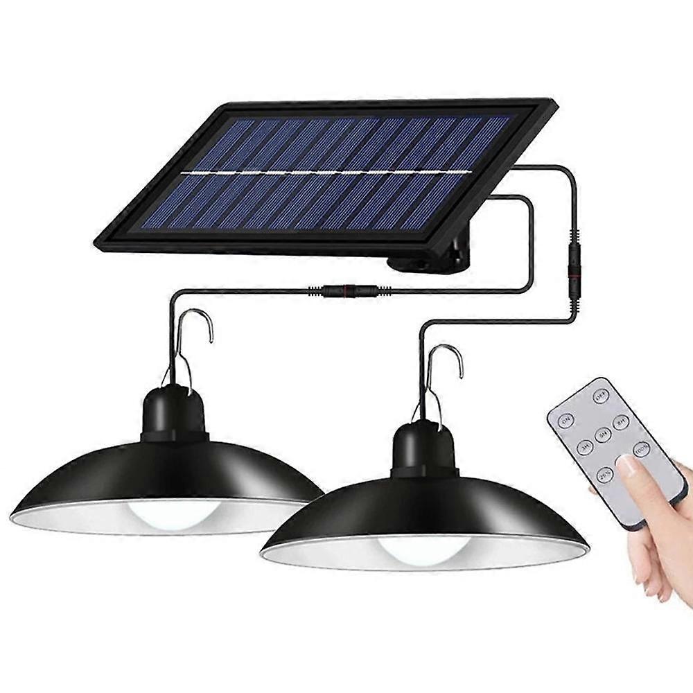 QQDD Outdoor solar light with double head hanging shed with remote control for home patio garden