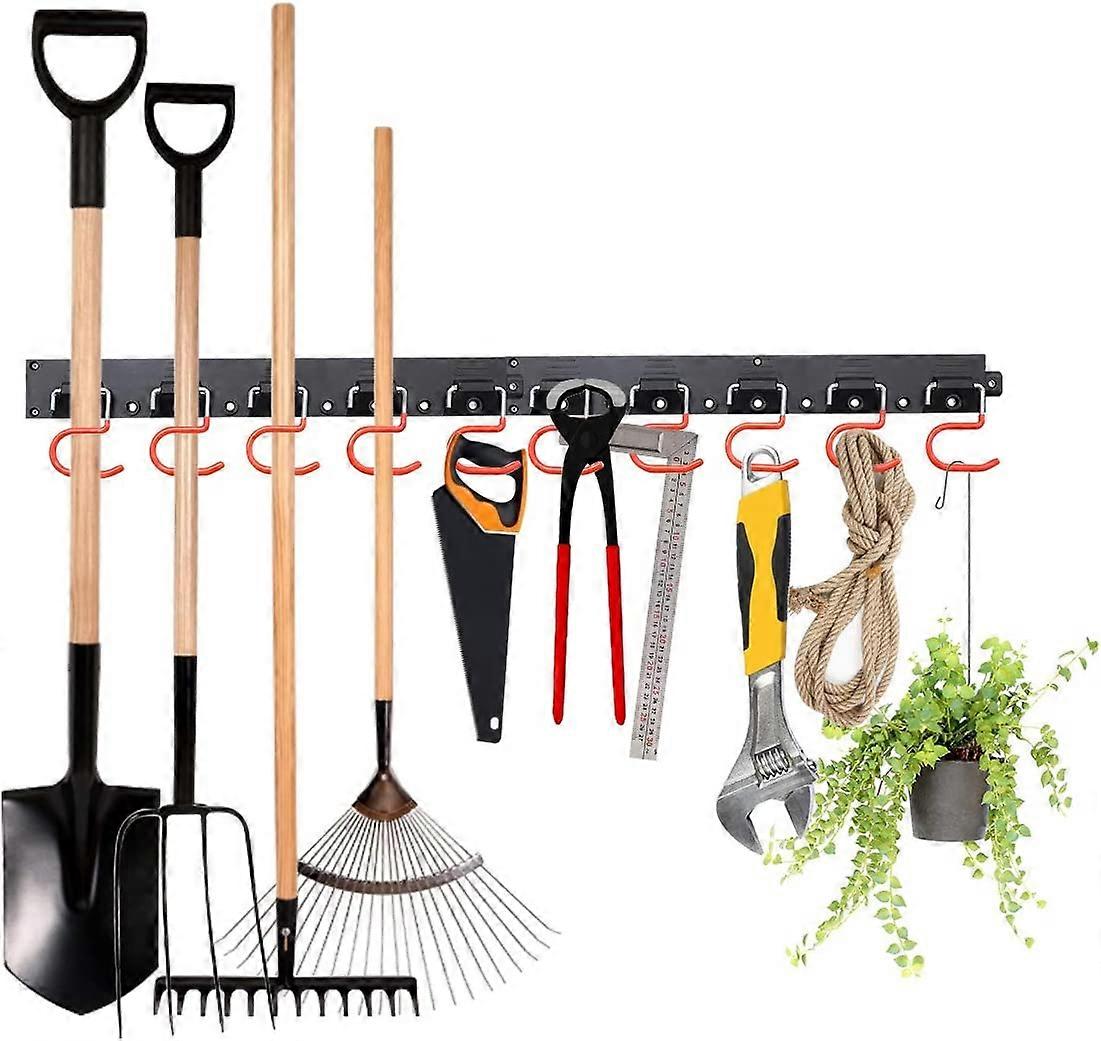 PIAO Garage Organizer, 64inch Adjustable Storage System with 16 Hooks 4 PCS Rails Tool Storage Wall Mounted Garden Storage Door Mop Broom Tools Holder