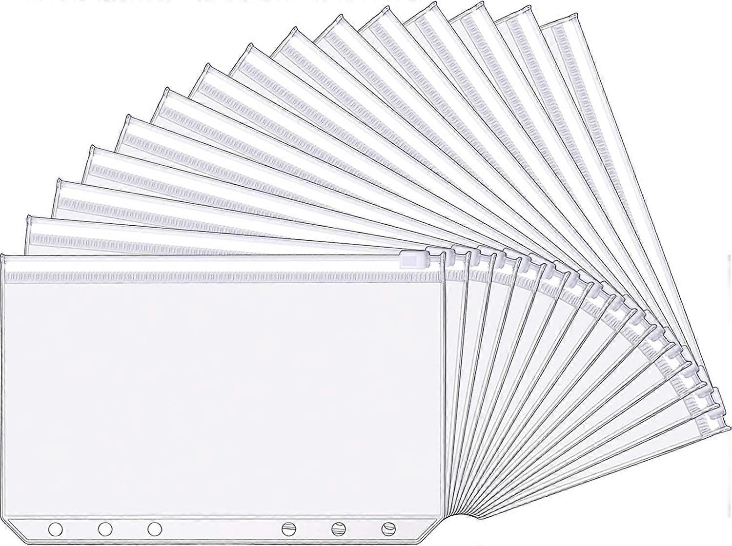 15 Packs A6 Size 6 Holes Plastic File Pockets Zipper File Folders Waterproof