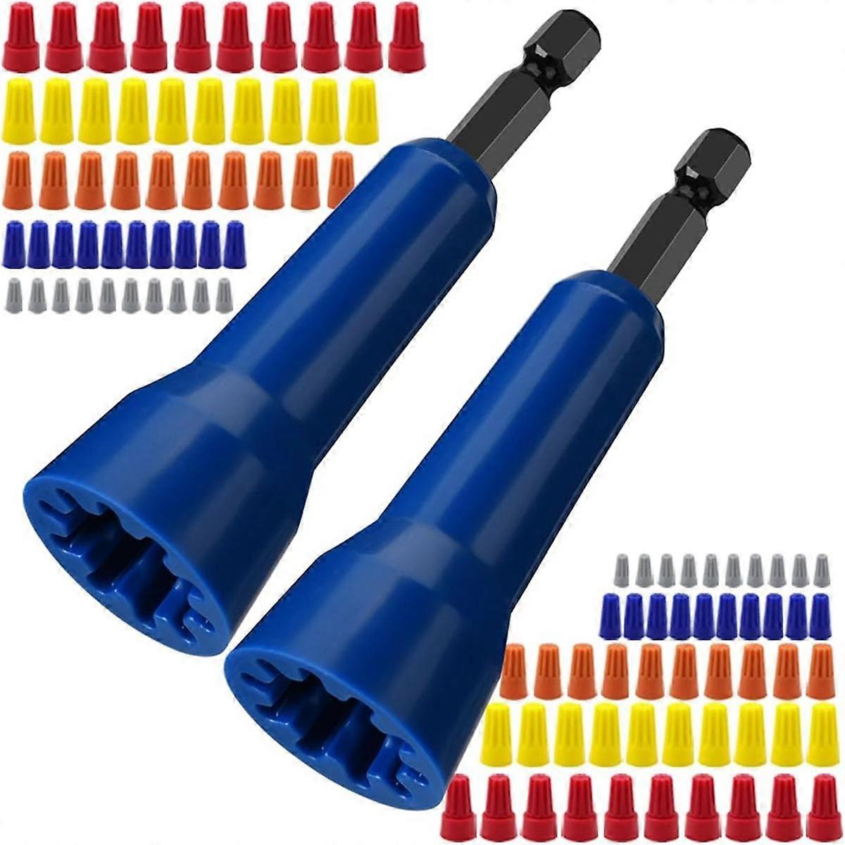 2PCS Wire Twisting Spinner,Spin Twist Wire Connector Socket,Wire Connector Driver with 1/4In Chuck with 100Pcs Wire Caps